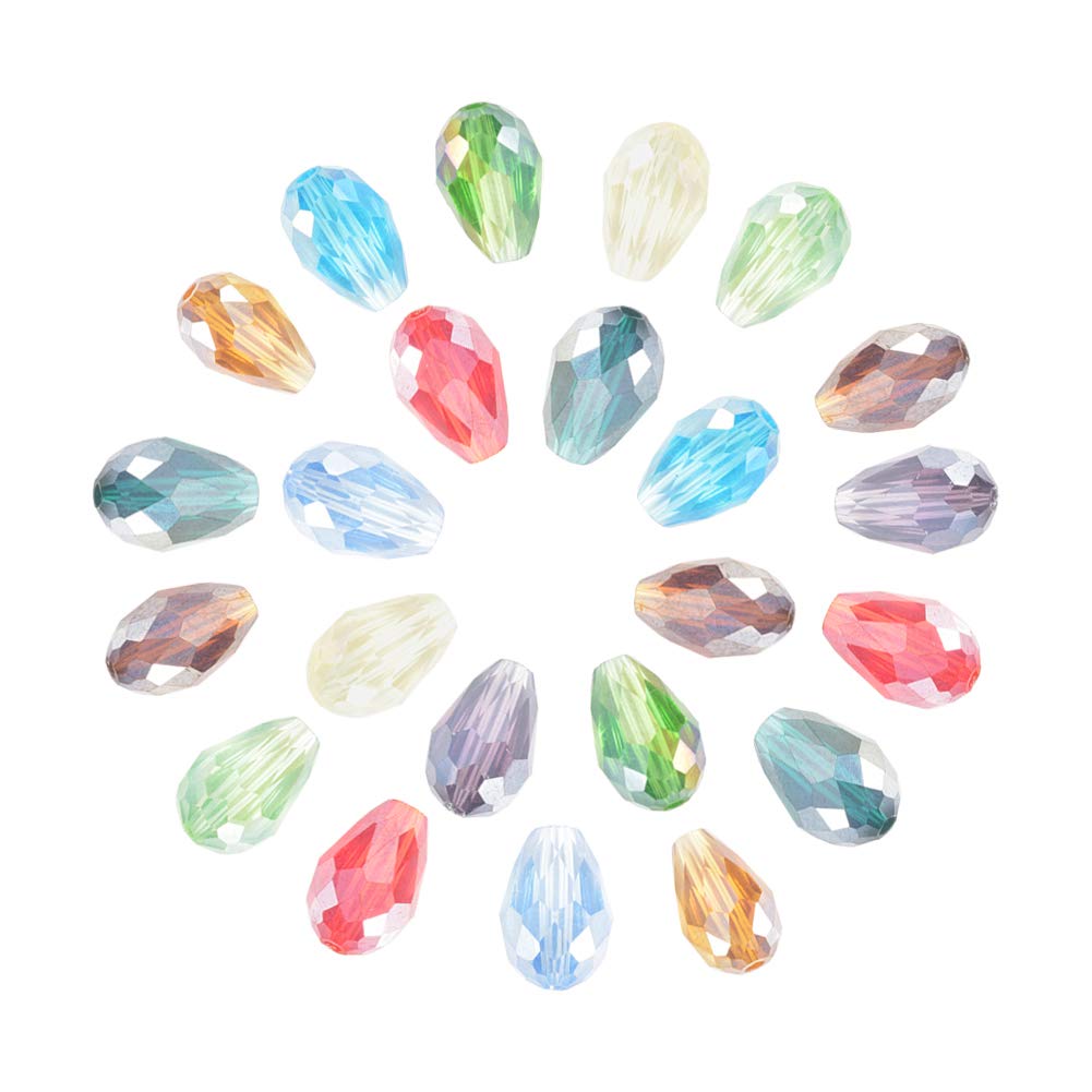 NBEADS 200 Pcs Crystal Tear Drop Glass Beads Faceted Teardrop Beads Ab-Color Plated for Diy Jewelry Making Findings