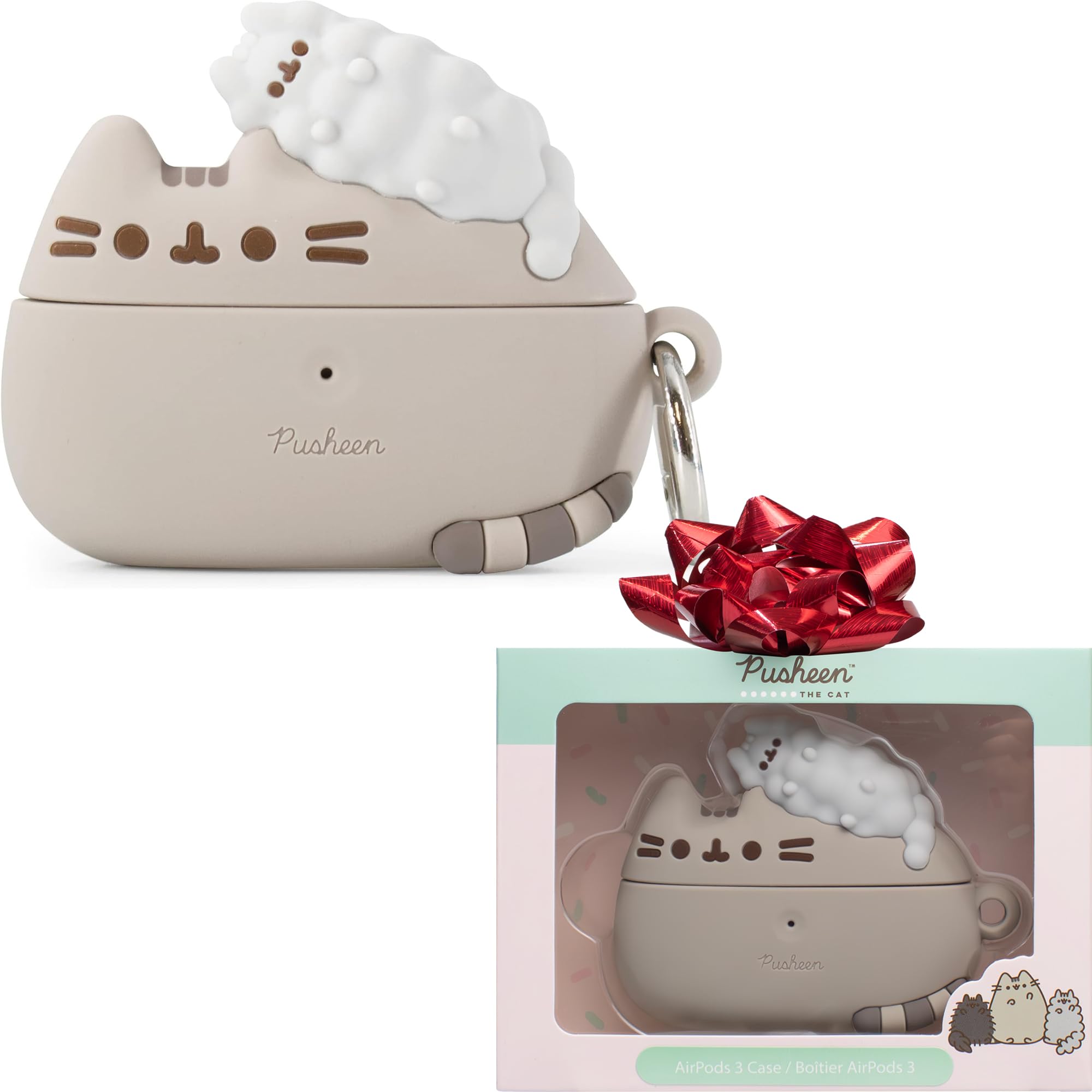 iFace x Pusheen Cute AirPods 3 Case - Silicone Protective Cover [Carabiner Clip Included] [Wireless Charging Compatible Cover] - Pusheen & Stormy