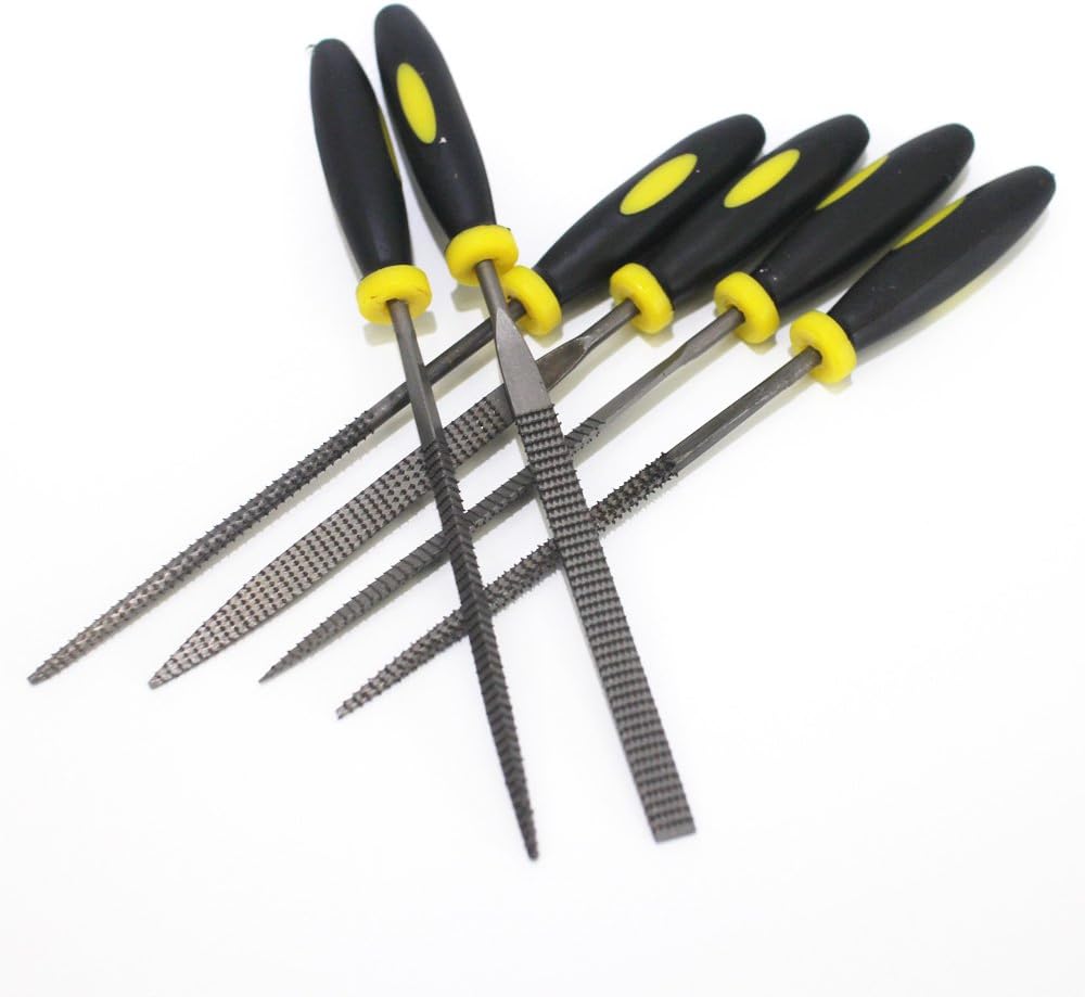 BingQing brand Hand File Wood Rasp. Hardened Steel Mini Diamond Hand File Set with Rubber Hand Grip Handles Includes Flat--3x140mm(6pcs)