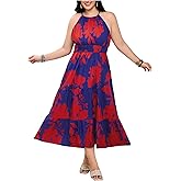 Floerns Women's Plus Size Boho Sleeveless Halter Neck Tie Back A Line Long Dress