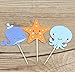 Yunko Set of 24 Sea Creature Cake Cupcake Decorative Cupcake Topper for Kids Birthday Party Themed Party Baby Shower