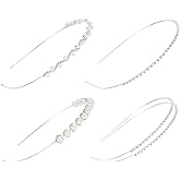 Lawie 4 Pack Rhinestone Pearl Glitter Sparkly Silver Metal Hair Clasps Slim Thin Skinny Hard Headbands Hair Loops Rings Cross Hairands Crown Tiara Holder Accessories for Women Girl