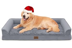 COZY KISS Dog Beds for Extra Large Dogs, Waterproof Memory Foam Dog Bed with Sides,Non-Slip Bottom and Egg-Crate Orthopedic Dog Couch Bed with Washable Removable Cover,Grey(XL,48" L x 32" W x 7.5" Th)