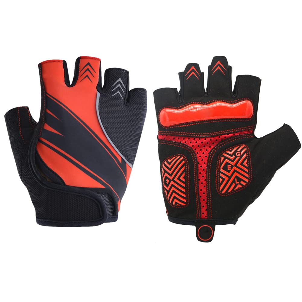 ShareWe Reflective Cycling Gloves Half Finger Bike Bicycle Gloves Gel Padded Mountain Bike Road Bike Riding Gloves for Men and Women Shock-Absorbing Breathable Anti Slip (Red, L)