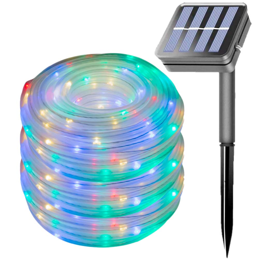 100LED Rope Lights Outdoor,KINGCOO Waterproof 39FT Solar Powered 8Mode Tube Strip Light Copper Wire Fairy String Lights for Garden Yard Party Wedding Christmas Decoration(Multicolor)