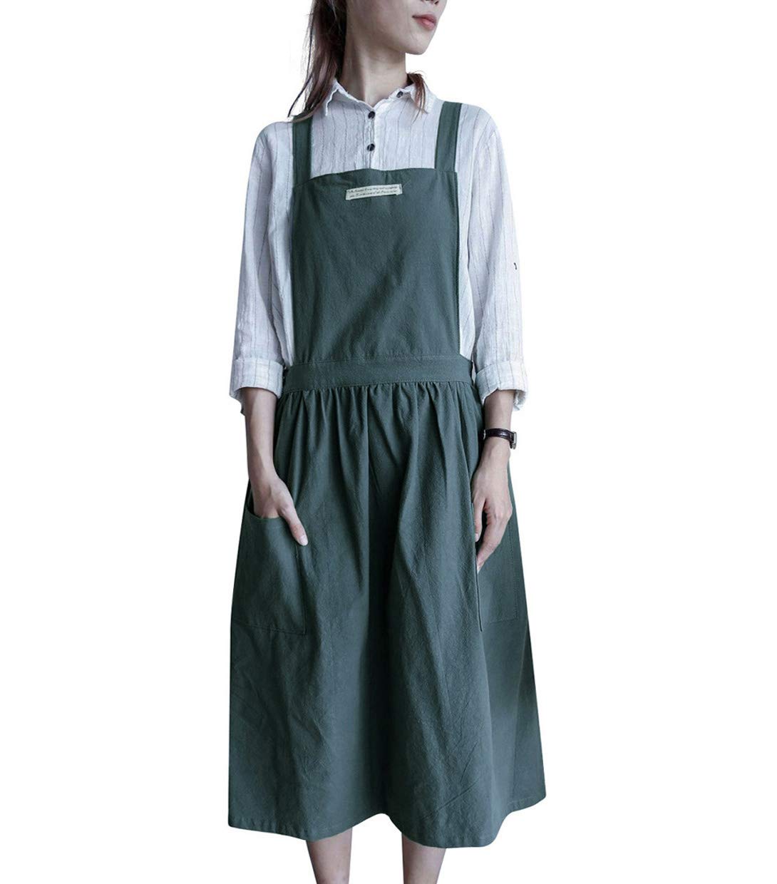 Nanxson Women Cotton Cross Back Work Apron with 2 Pockets Bib for Chef,Baking,Crafting,Flower Arrangement CF3094 (Darkgrey)