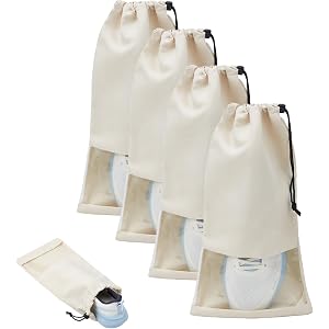 4 Pcs Single Shoe Bags for Travel, Drawstring Shoe Bags with Clear Window | 9.1"x17.7" Fits Most Shoes, Dust Resistant, Washa
