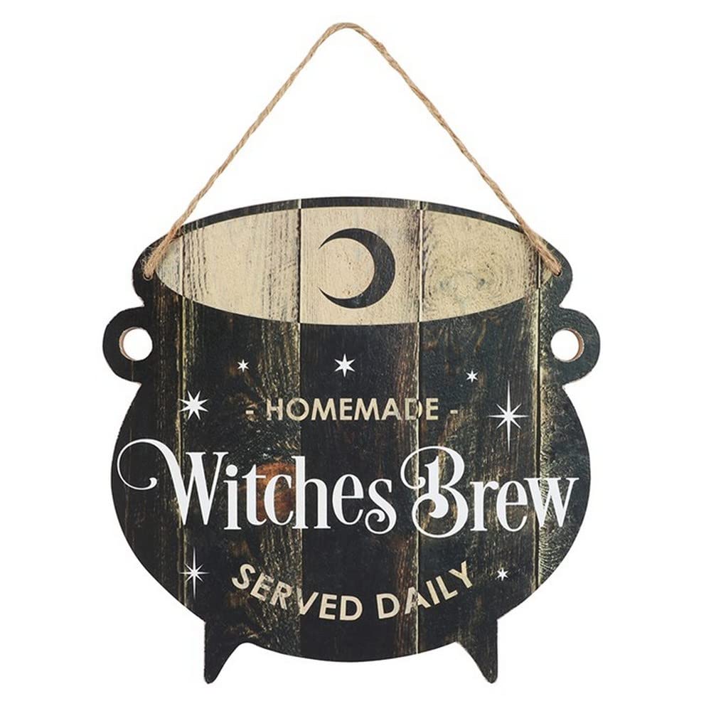 Whimsical Black "Witches Brew" Cauldron MDF Hanging Sign - 25cm x 25cm (1 Pc.) - Playful Halloween Decor & Adorable Kitchen Accessory
