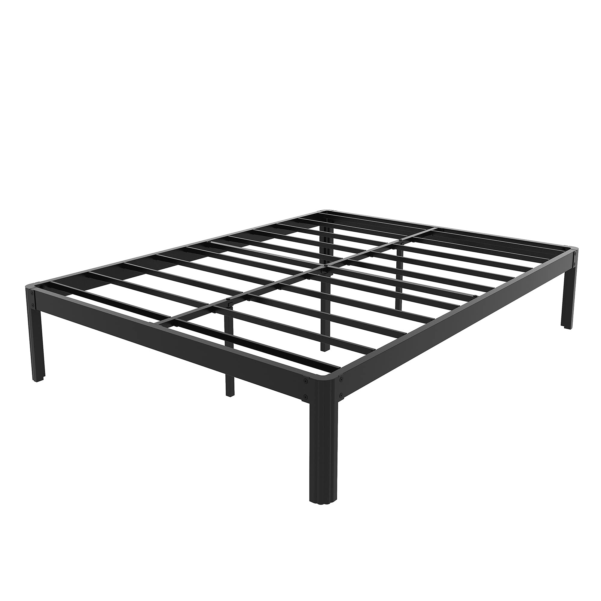 COMASACH Queen Size Bed Frame with Round Corner and Cylinder-Shaped Leg, 3500 lbs Heavy Duty No-Slip Metal Bed Frames No Box Spring Needed, 14 inch Noise Free Mattress Foundation, Black