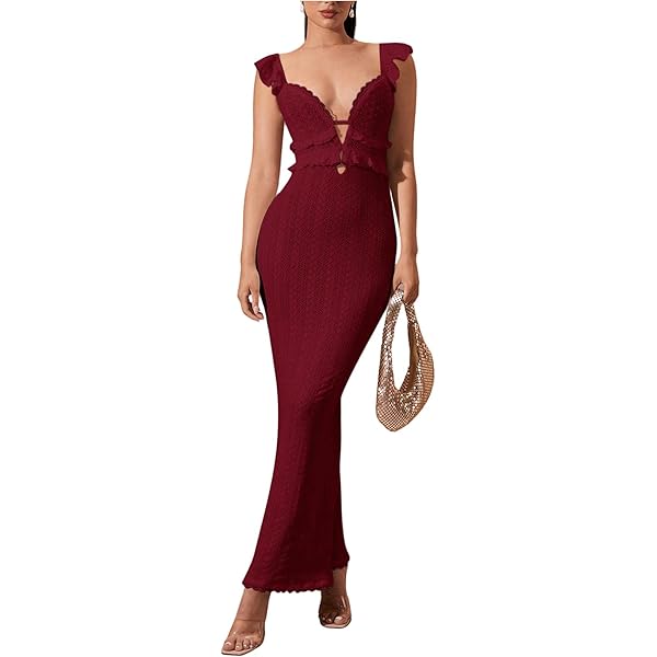 Amazon.com: SOLY HUX Women's Ruched Halter Dress Tie Backless Cut Out  Fishtail Bodycon Maxi Cocktail Formal Dresses Solid Burgundy Small :  Clothing, Shoes & Jewelry