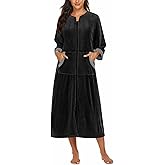 Ekouaer Robe for Women Velour Zipper Robe 3/4 Sleeves Housecoat Full Length Loungewear Long Bathrobe with Pockets