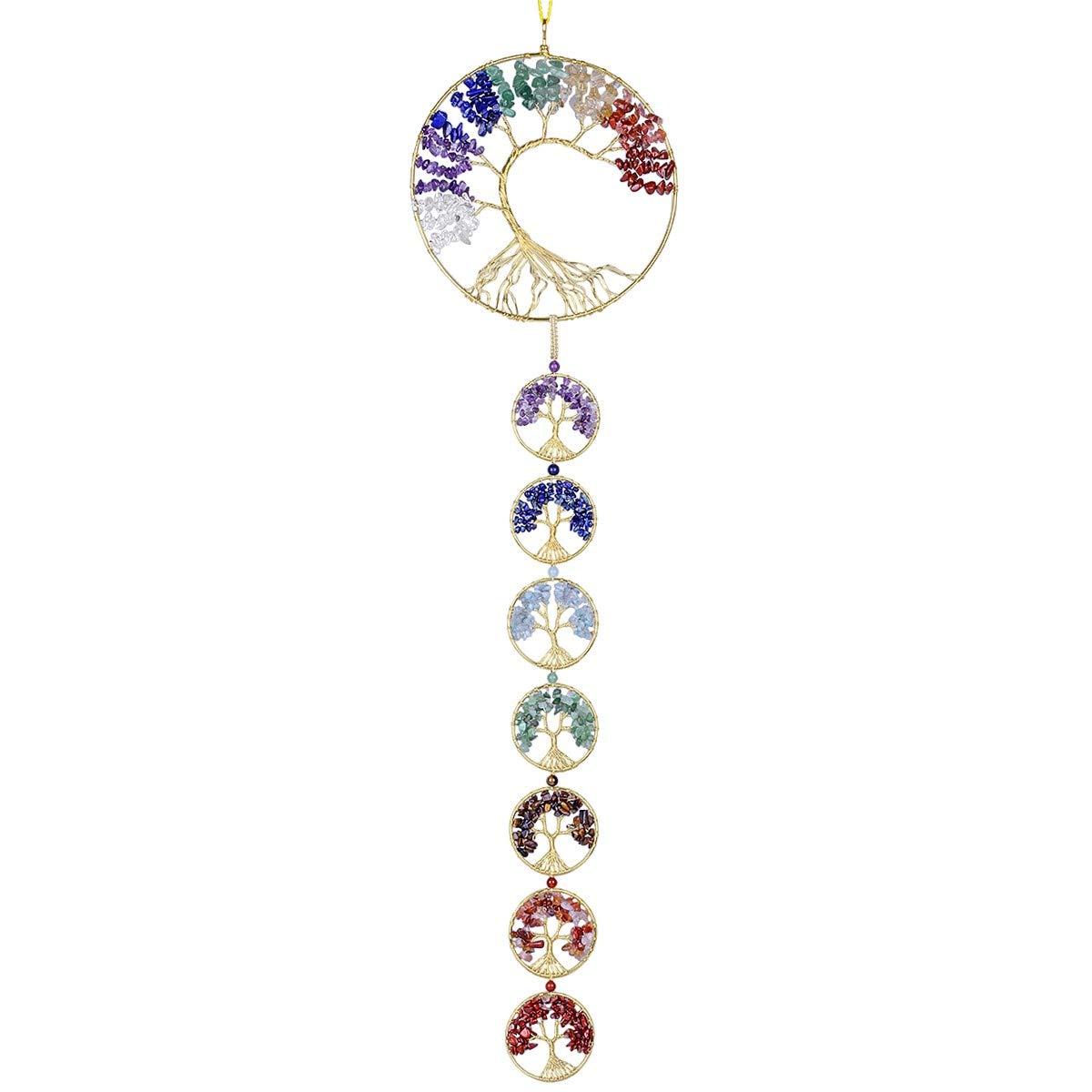 SUNYIK 7 Chakra Tree of Life Decorative Hanging Ornament for Home Office, Healing Crystal Wind Chimes Decoration for Outdoor Indoor, 7 Chakra