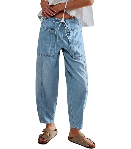 EZAPINE Women Loose Cropped Jeans Baggy Mid Rise Barrel Jeans