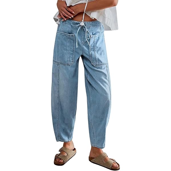 EZAPINE Women Loose Cropped Jeans Baggy Mid Rise Barrel Jeans