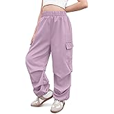 IIMMER Girls Summer Baggy Trendy Parachute Cargo Pants Cute Wide Leg Joggers with Pockets 5-14 Years