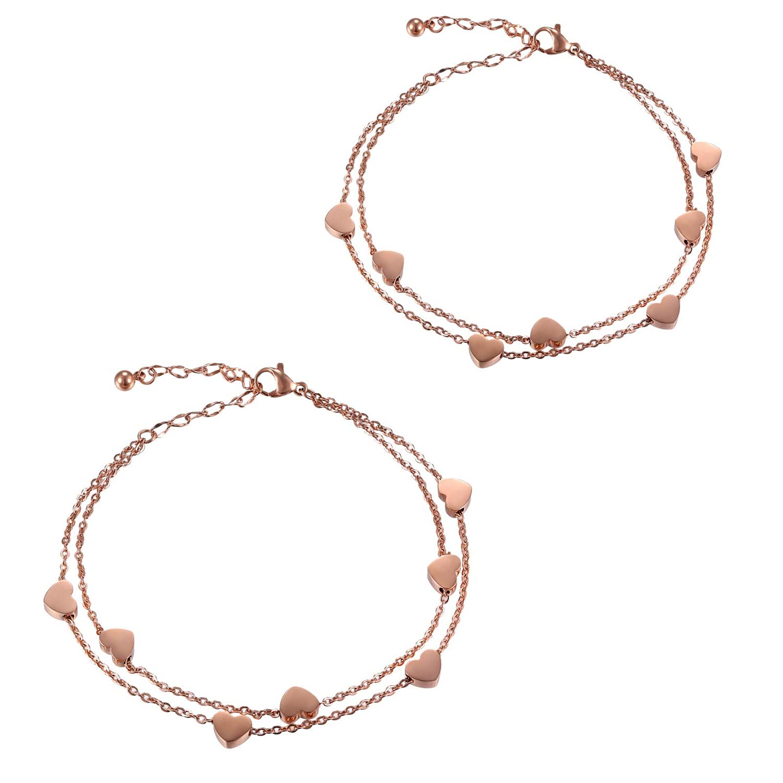 Flongo Anklet Friend Bracelet, Friend Bracelets for 2 Stainless Steel Bracelet Anklet Heart Infinity Sign Rose Gold Silver Elegant Ladies Girls Rose gold / heart