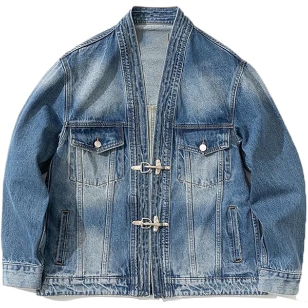 ジャケット・アウター 00s japanese label coated denim jacket Men's Metal Buckle Jacket, Loose Casual Jeans Jacket, Japanese