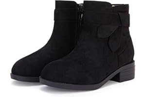 PiePieBuy Kids Girls Tie Knot Ankle Boots Chunky Low Block Heel Chelsea Dress Booties Winter Shoes With Zipper