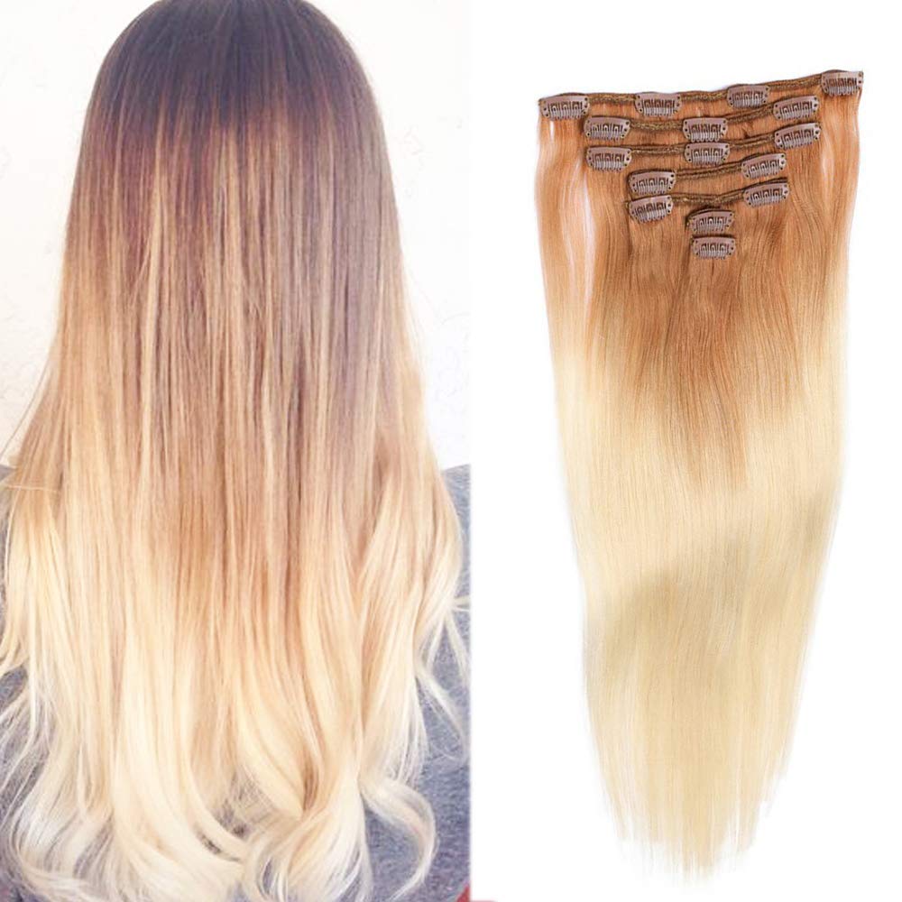 Amazon Com Clip In Hair Extensions Golden Brown To Platinum
