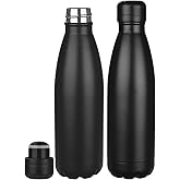 OWS 17oz Insulated Water Bottles Bulk 1/2/4 Pack, Metal Sports Water Bottles, Double Wall Vacuum BPA-Free Flask for School, Sports(black 2pcs)
