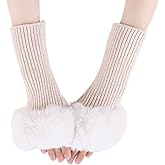 Lcaiualu Winter Women Fingerless Gloves Knitted Arm Warmers Hand Mittens ThumbHole Faux Fur Wrist Short Cuff for Women