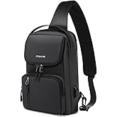 MOSISO Sling Bag Crossbody Sling Backpack with USB Charging Port for Men, Small Chest Daypack Purse Crossbody Shoulder Bag with 2 Raised Pockets for Hiking Casual Travel Commuting, Black