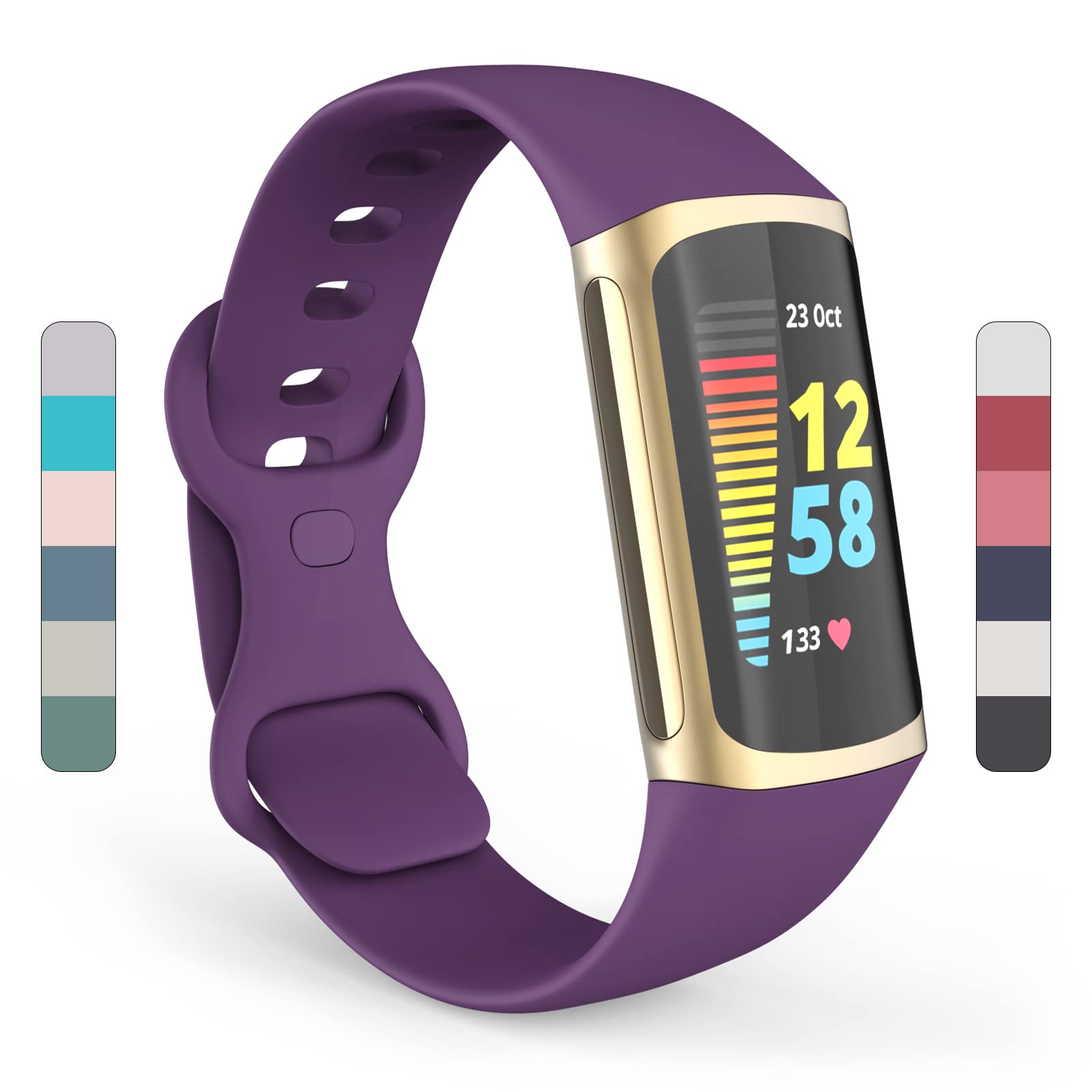 Yousave Compatible Strap for Fitbit Charge 5, Silicone Wristband, Sport Wrist Strap - Small - Plum