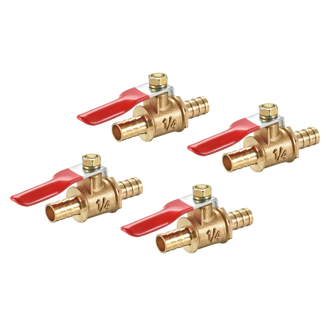 uxcell Ball Valve Shut-Off Valve, 8mm Hose Barb to 8mm Hose Barb, Hose Pipe Tube Fittings, 180 Degree Operation Handle, Brass Valve, Pack of 4
