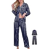 Womens Satin Pajamas Set 2Pcs Silk Pajama Long Sets XS-3XL Silky Long Pj Sets Sleepwear Stripes Pjs Loungewear