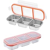 AojSup 2 Pack Stainless Steel Snack Containers with Lids - 3 Compartment Stainless Steel Snack Box, 20oz (600ml) Leakproof Food Storage for Home, Work, Travel (10.3" x 4.05" x 1.57")