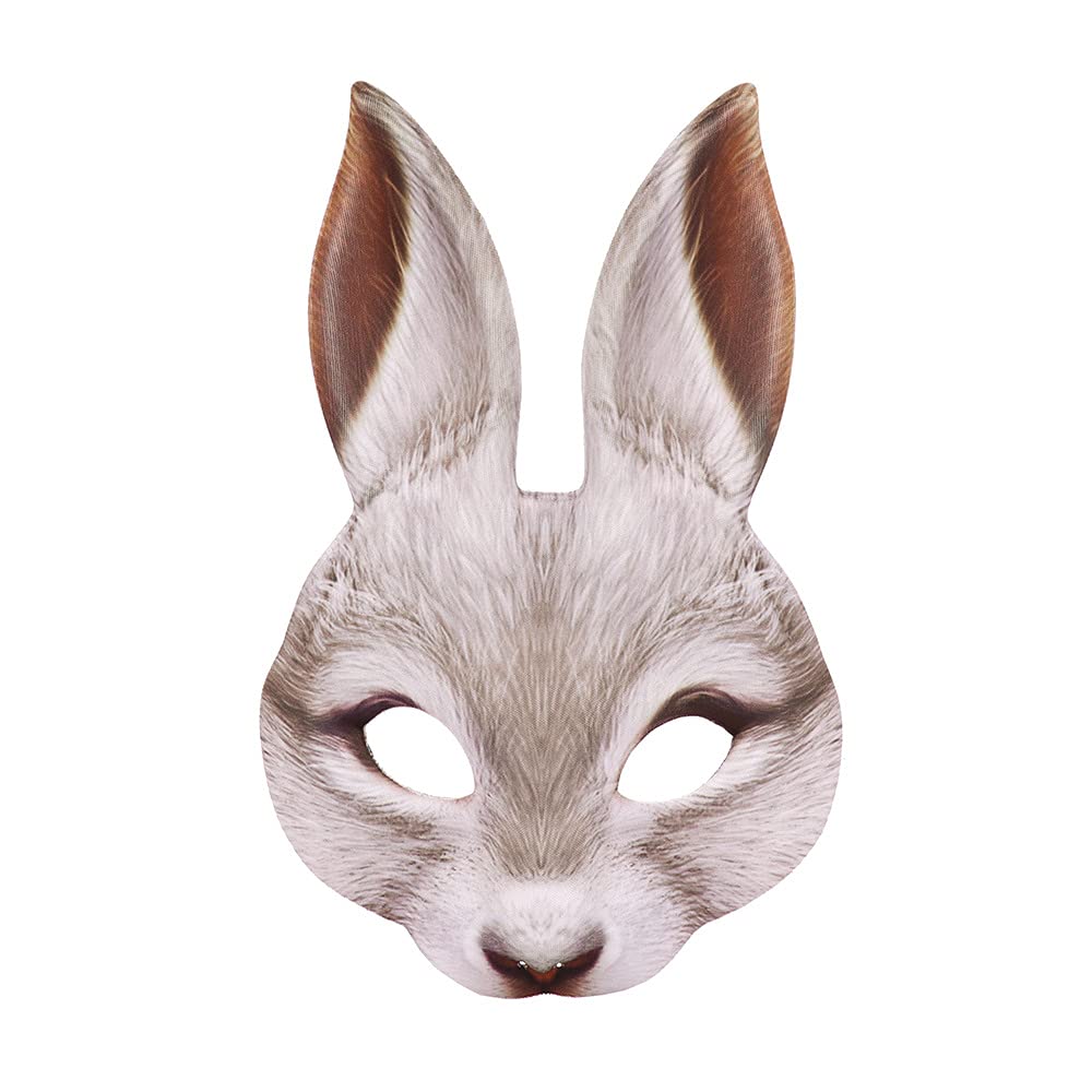 EQLEF Masquerade Bunny Mask, Realistic Rabbit Animal Mask EVA Bunny Face Mask Adult Cosplay Rabbit Costume for Fancy Dress Ball Easter Carnival Halloween Animal Themed Party
