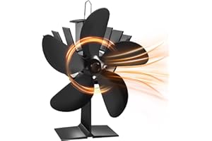 foedo Wood Stove Fan, for Wood/Pellet Stoves, Effective Circulation of Warm Air, No Electric Cocoon Fan (5 Blades/Black)