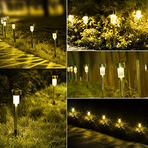 SUNNEST Solar Lights Outdoor Solar Garden Lights 12Pack Stainless Steel LED Solar Pathway Lights, Outdoor Landscape Lighting for Lawn/Patio/Yard/Walkway/Driveway Warm White - Thumbnail 7
