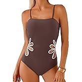 Herseas Women's One Piece Swimsuits Adjustable Spaghetti Straps Floral Cutout Bathing Suits Beach Summer Swim Outfits