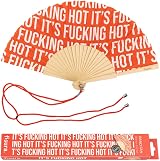 Fisura Handheld Folding Fan with Hanger It is f*cking hot red pattern view 1