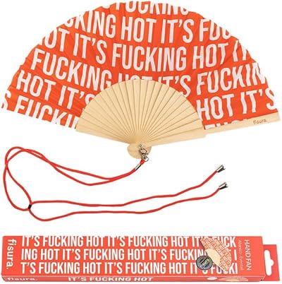 Fisura Handheld Folding Fan with Hanger It is f*cking hot red pattern