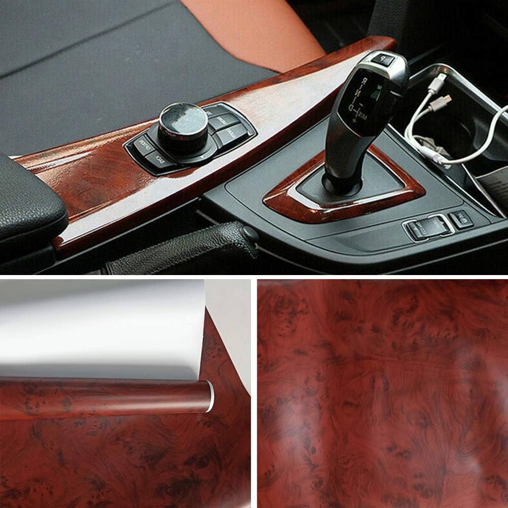 Luixxuer Car Interior Dashboard Wrap Stickers, Brown Wood Grain Vinyl Wrap DIY Roll Sheet Film, Self-Adhesive Waterproof
