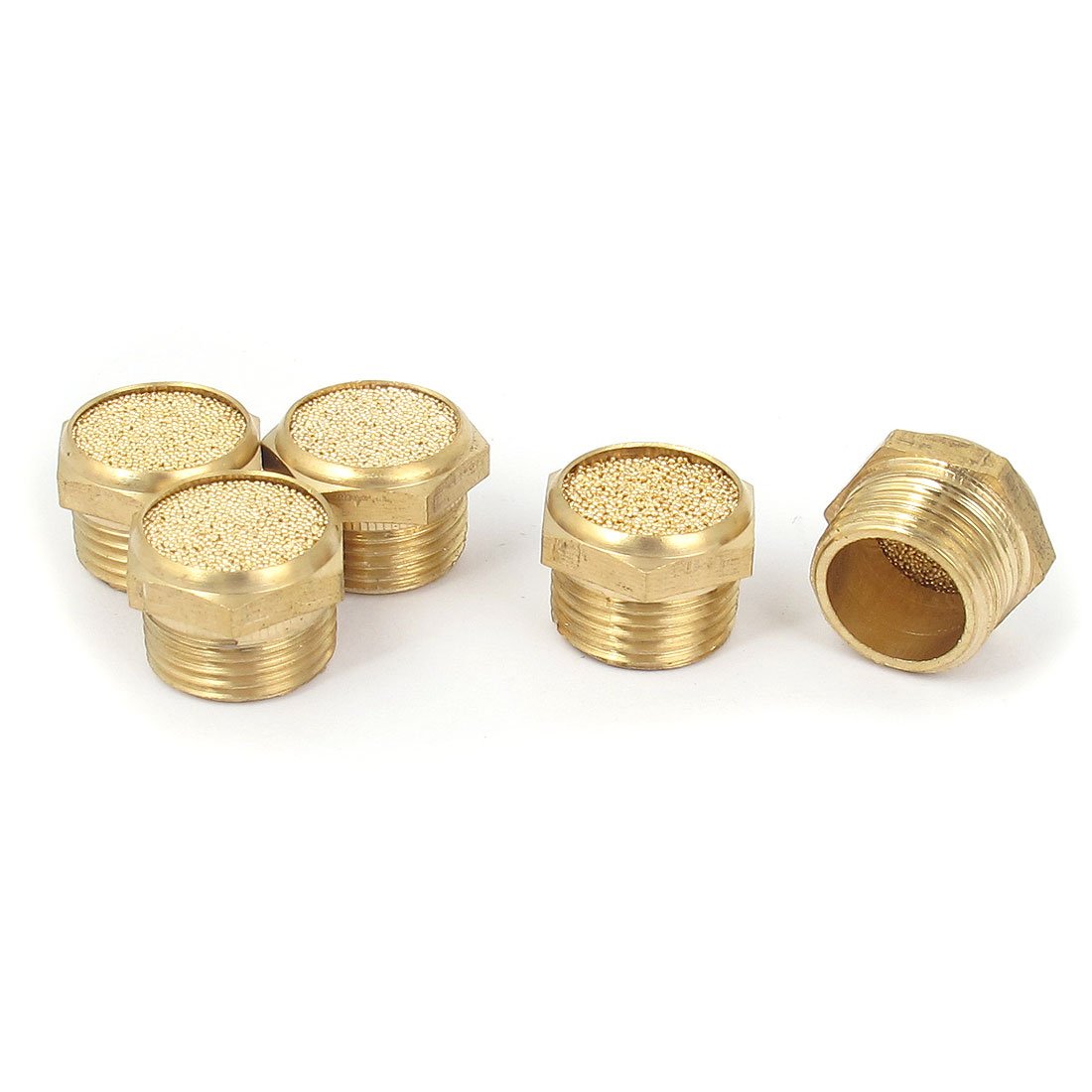 sourcingmap 3/8PT Male Thread Flat Head Brass Pneumatic Muffler Noise Exhaust 5pcs