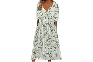 TAPANET Women Tshirt Dress Plus Size Summer Short Sleeve Button Neck Dresses Beach Maxi Dress Floral Pleated Long Dress Tunic