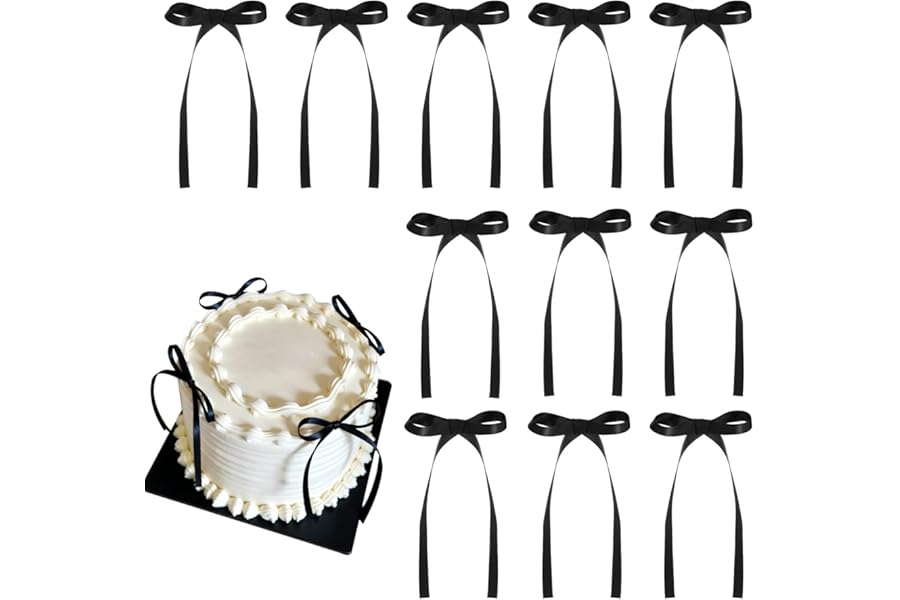 30 Pack Bow Cake Toppers Black Ribbon Bows for Cake Coquette Themed Bow Cupcake Toppers Graduation Decoration Bow Birthday Decorations for Baby Shower, Wedding, Engagement, Bachelorette Party