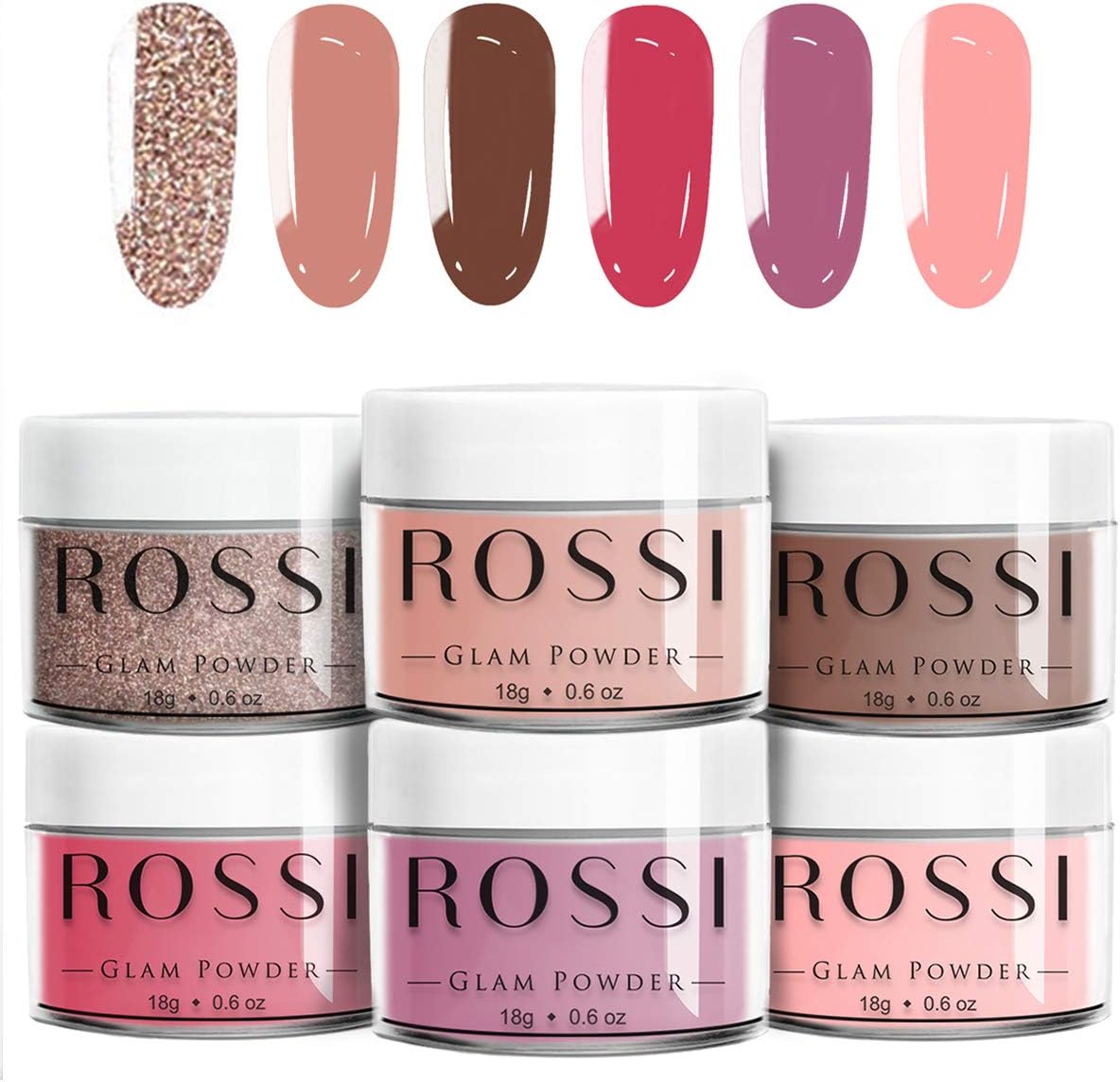 ROSSI Nails Dipping Powder Nails Kit 6 Color | 0.6 oz/jar | Easy to Apply | Dip Powder Kit, No UV Lamp, Nail Art Manicure… (Lucky Girl)