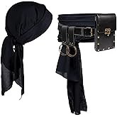 KOTORA Pirate Costume Pirate Head Scarf Bandanas Belt Waist Sash Medieval Belt Pouch Coin Purse Leather Hook Festival Sets
