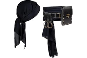 KOTORA Pirate Costume Pirate Head Scarf Bandanas Belt Waist Sash Medieval Belt Pouch Coin Purse Leather Hook Festival Sets