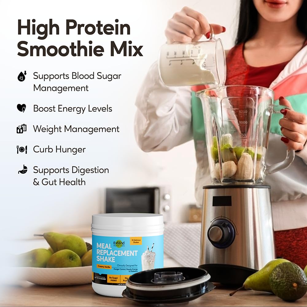 Extend Shake Powder – Diabetic High Protein Nutritional Drink for Meal Replacement, Blood Sugar Management, Weight Loss, Keto Friendly, Low Sugar, Low Carb, 10g Protein, Creamy Vanilla, 15 Servings