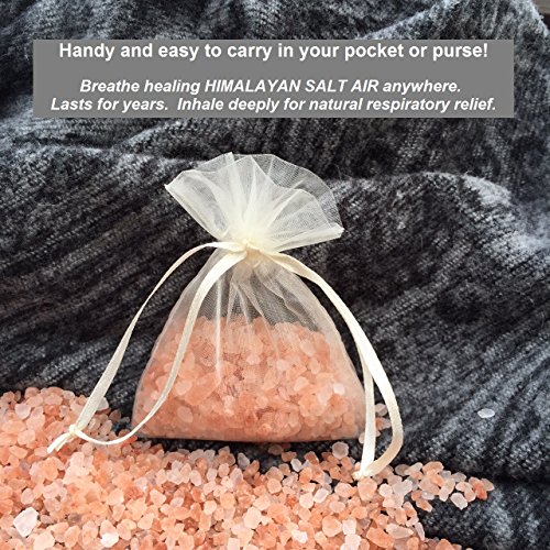 HIMALAYAN SALT AIR Pocket Inhaler. Handy Respiratory Wellness. Sinus & Lung Relief, Allergy Asthma Cough. Healing Ions. NO scent! Travel Portable Dry NETI Pot! Pure Pink. 100% natural. Organza sachet!