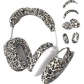 4 in 1 Silicone Case Cover Compatible with Apple Airpods Max Headphones(2024/2020), Printed Ear Pad Case Cover Ear Cups Cover and Headband Cover Headband Pad Accessories (Leopard)