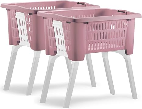 Amazon.de: 2er Set Wäschekorb mit ausklappbaren Beinen aus Kunststoff