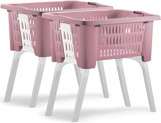 Amazon.de: 2er Set Wäschekorb mit ausklappbaren Beinen aus Kunststoff