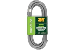 GREATIDE 30 FT Grey Outdoor Extension Cords, 16/3 Gauge, SJTW Waterproof Cable, 3 Prong Grounded Plug, Weather Resistant for Safety