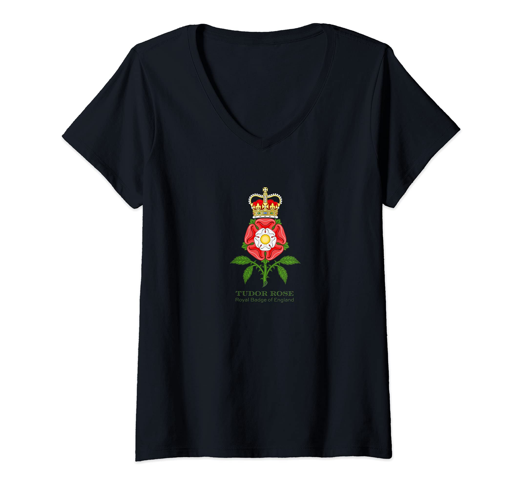 Womens Tudor Rose Royal Badge of England and the United Kingdom. V-Neck T-Shirt